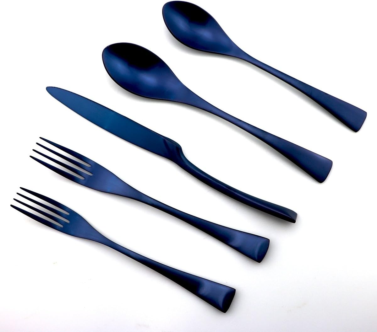 JASHII Luxury 20 Pieces 18/10 Stainless Steel Silversmiths Flatware Blue Matte Replace Titanium Black Silverware Set DISHWASHER SAFE Utensils,Dinner Knife Fork w/DINNER DESSERT Spoon