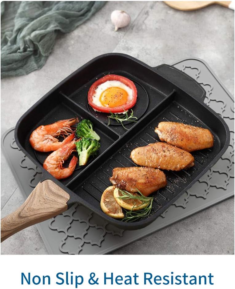 AMOAMI Dish Drying Mat,Heat-resistant,Easy Clean,Silicone Dish Drying Mats for kitchen Counter,Kitchen Gadgets Kitchen Accessories Kitchen Small Appliances (16" x 18" GREY)