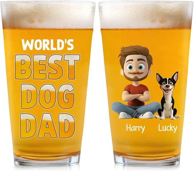 Wrappiness Best Mom Dad Logo Personalized Custom Beer Glass - 16oz Glassware for Beer Soda Cocktails - Gift for Dog Lovers, Father's Day, Birthday Gift for Parents (B04, 1 Dog)