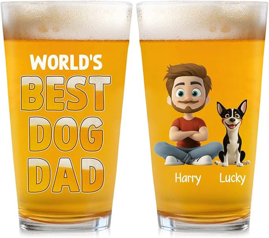 Wrappiness Best Mom Dad Logo Personalized Custom Beer Glass - 16oz Glassware for Beer Soda Cocktails - Gift for Dog Lovers, Father's Day, Birthday Gift for Parents (B04, 1 Dog)