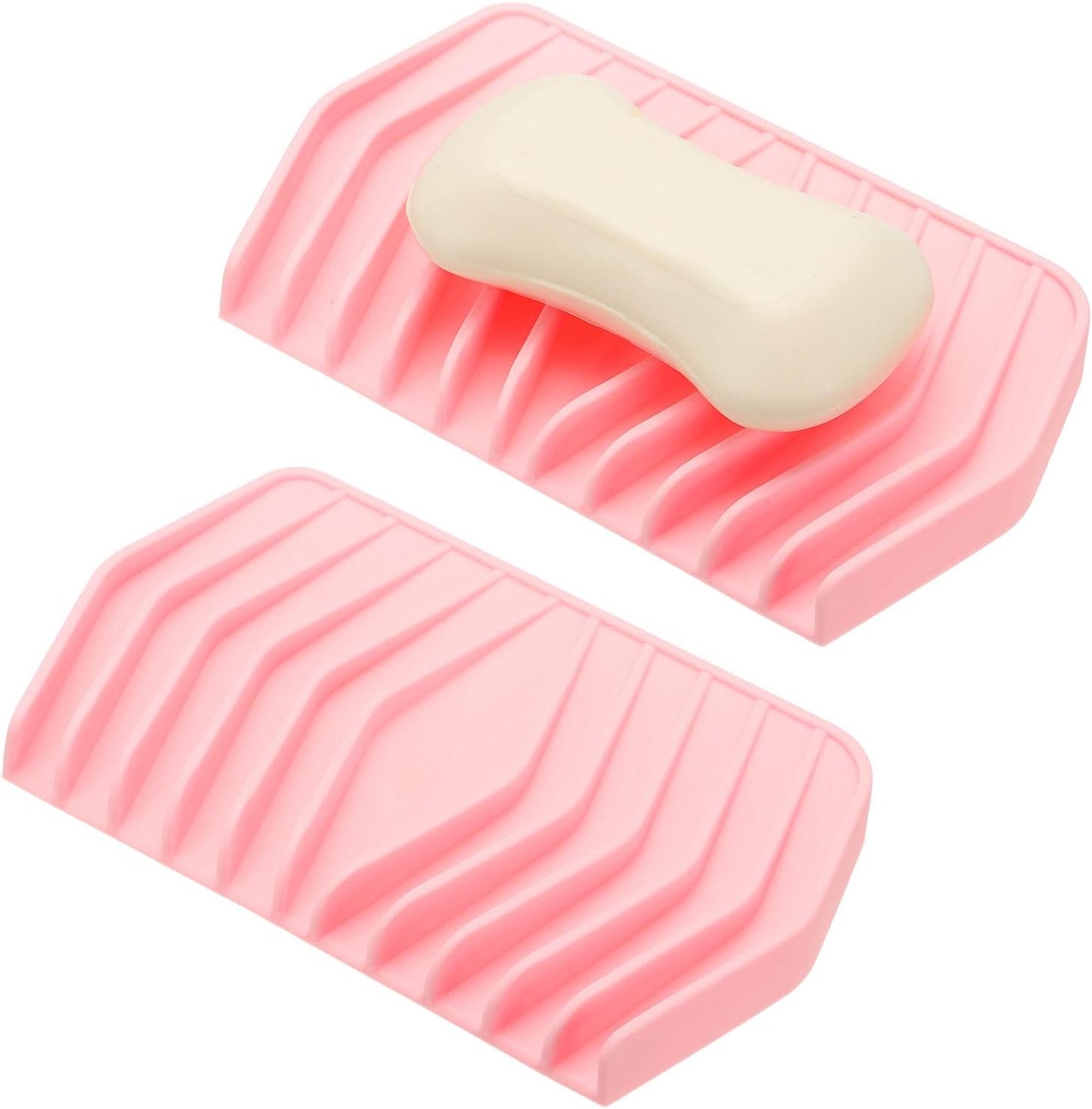 uxcell 2Pcs Soap Dish with Drainage, Silicone Self Draining Soap Bar Holder Sponge Shampoo Bars Tray for Bathroom, Shower, Bathtub, Kitchen, or Countertop(Pink)