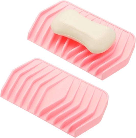 uxcell 2Pcs Soap Dish with Drainage, Silicone Self Draining Soap Bar Holder Sponge Shampoo Bars Tray for Bathroom, Shower, Bathtub, Kitchen, or Countertop(Pink)