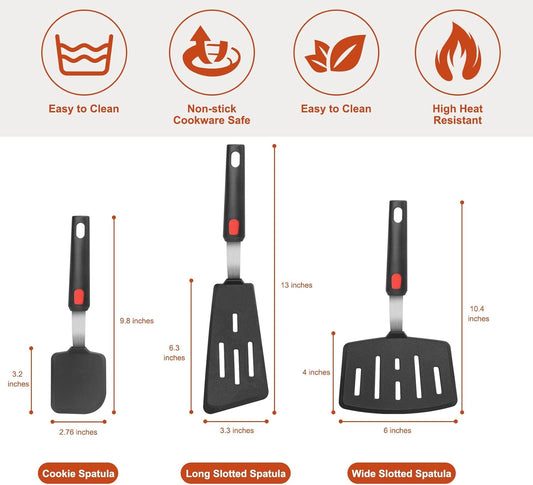 Hotec Silicone Spatula Turner for Nonstick Cookware, Cooking Spatulas 600°F Heat Resistant Large Flexible Rubber Spatula Set of 3, Kitchen Utensils for Flipping Eggs, Burgers, Pancakes, Crepes