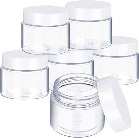 SATINIOR 6 Pack 1 oz Plastic Jars Containers with Lids Wide-mouth Refillable Leakproof Reusable Round Empty Jars for Travel Cosmetic Dry Food Spice Candy Cookie Home Kitchen Organizing(White)