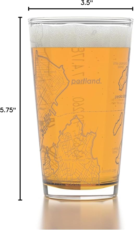 Well Told Engraved Portland Maine Map Pint Glass, Etched Beer Gift (16 oz, Clear) City Map Pint, Custom City Glassware, Gifts For Beer Lovers
