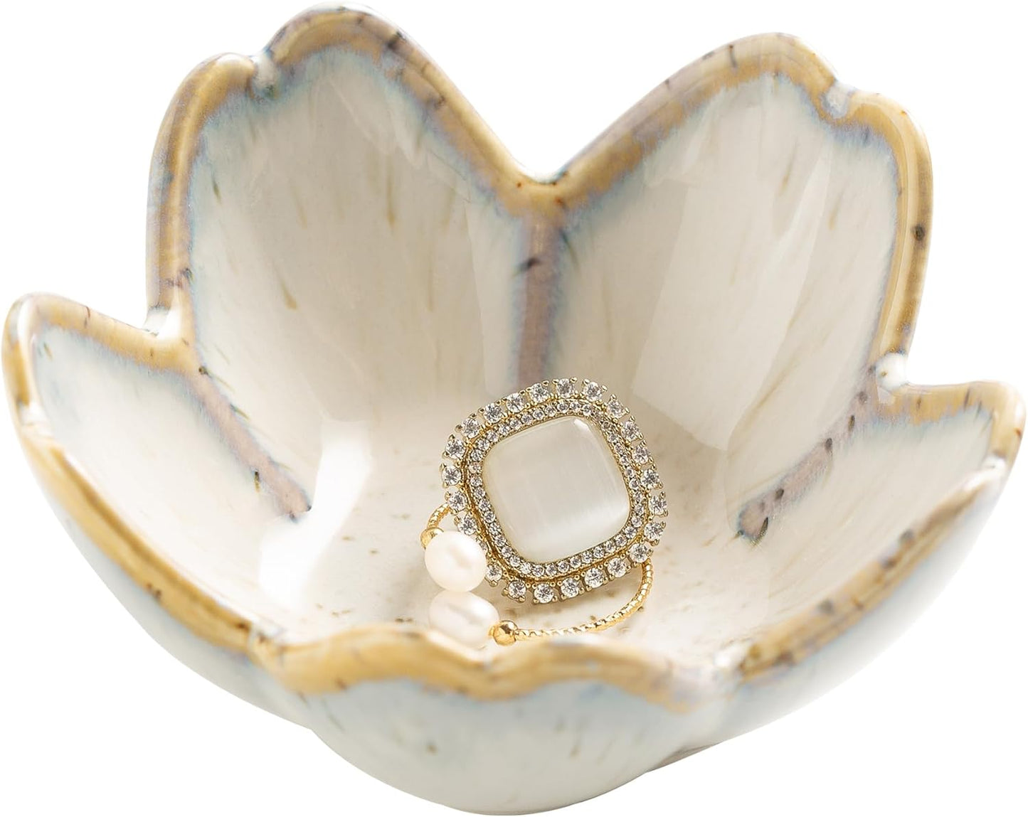 Flower Ring Holder Dish, Ceramic Jewelry Tray Dish, Small Trinket Dish, Jewelry Plate Bowl, Cute Jewlery Ring Holder Dish, Aesthetic Room Decor, Christmas Birthday Gifts for Women, 1 pack (grey)