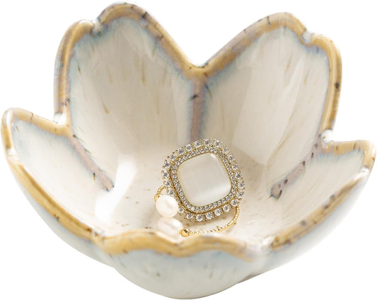 Flower Ring Holder Dish, Ceramic Jewelry Tray Dish, Small Trinket Dish, Jewelry Plate Bowl, Cute Jewlery Ring Holder Dish, Aesthetic Room Decor, Christmas Birthday Gifts for Women, 1 pack (grey)