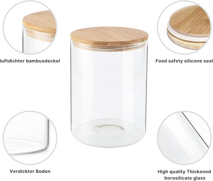 Liuruiyu 2-Pack Glass Food Storage Jars 105oz / 3100ml (3.3qt) – Stackable Airtight Glass Canisters with Bamboo Lids for Coffee, Sugar, Flour, Tea, Candy, Cookies, and Spices