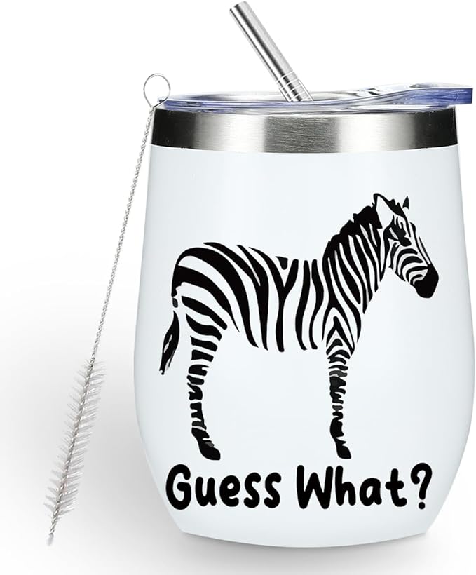 VICBOU Cute Funny 12 oz Tumbler, Wine Tumbler Insulated Wine Glass with Lid, Zebra Gifts Zebra Supplies Accessories for Women Girls Friend Daughter Son Animal Lovers Friendship Christmas Birthday