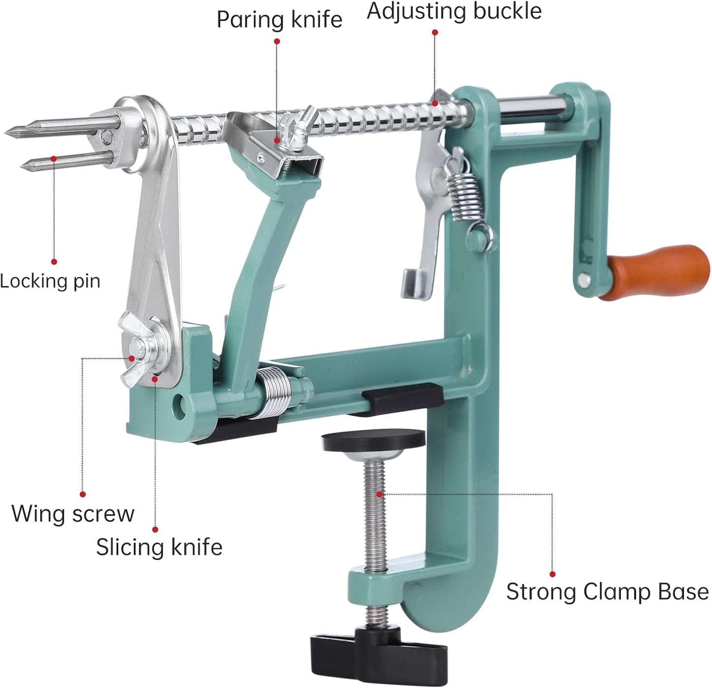 Apple Peeler Corer, Long lasting Chrome Cast Magnesium Alloy Apple Peeler Slicer Corer with Stainless Steel Blades and Powerful Clamp Base for Apples and Potato(DeepGreen)