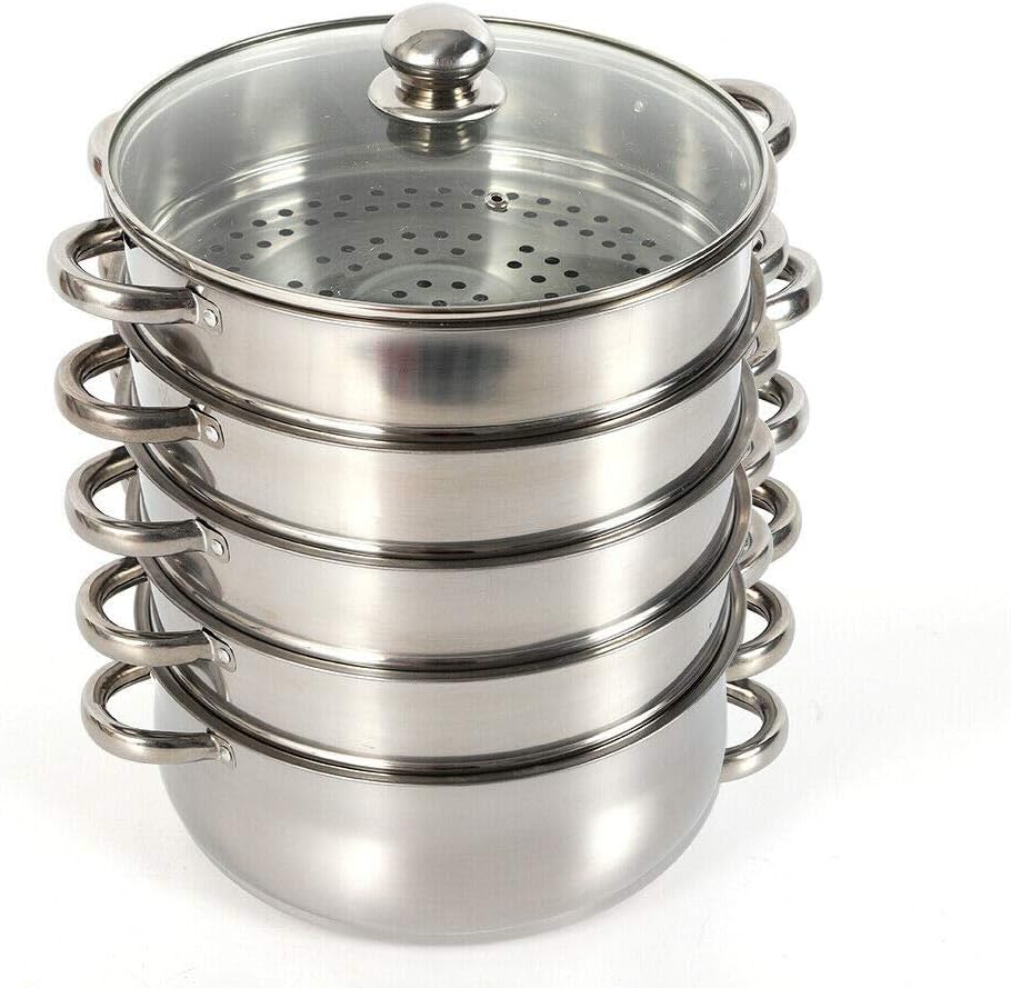 5 Tier Food Steamer,Stainless Steel Steamer for cooking,26/28/30cm Steamer Pot,Steamer Cooker Cookware with Glass Lid and Steamer Basket for Cooking Food (28cm)