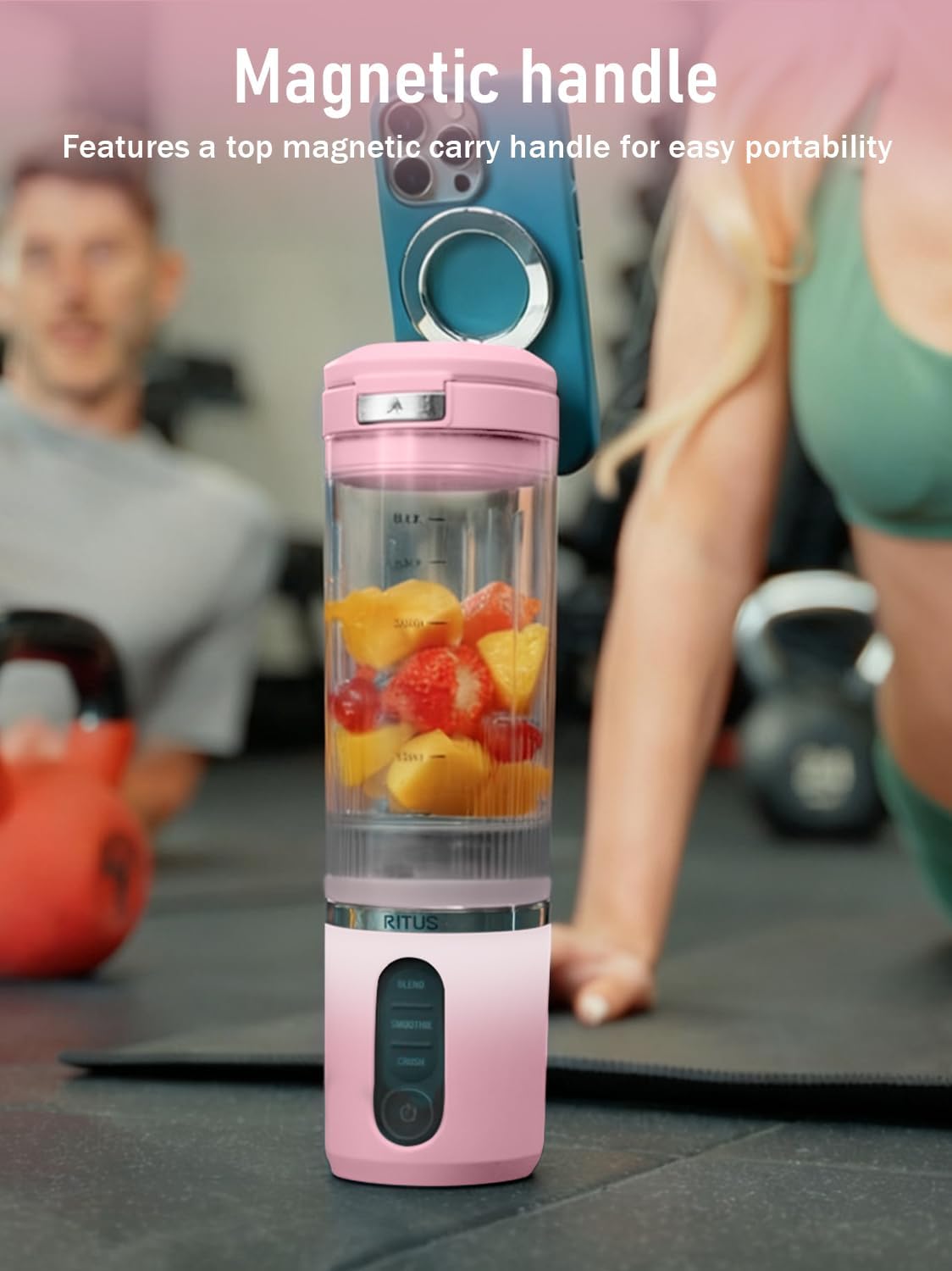 RITUS VORTEX Pro Portable Blender,Personal Blender w/Removable Vessel-for-Smoothies Blend Ice Crush 3 Programs,Cordless 20oz BPA Free Vessel Magnetic-Ring Dishwasher Safe, Leakproof，Pink