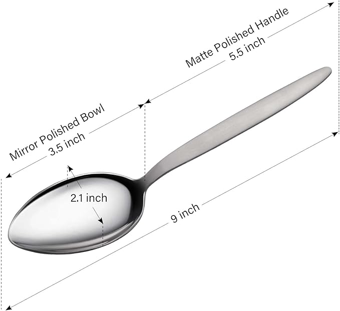 Chef Kunz Spoon | Silver Stainless Steel 2 Tbsp Basting Spoon, 9 Inch Solid Sauce Spoons, Big Serving Spoons Stainless Steel, Plating & Quenelle & Cooking