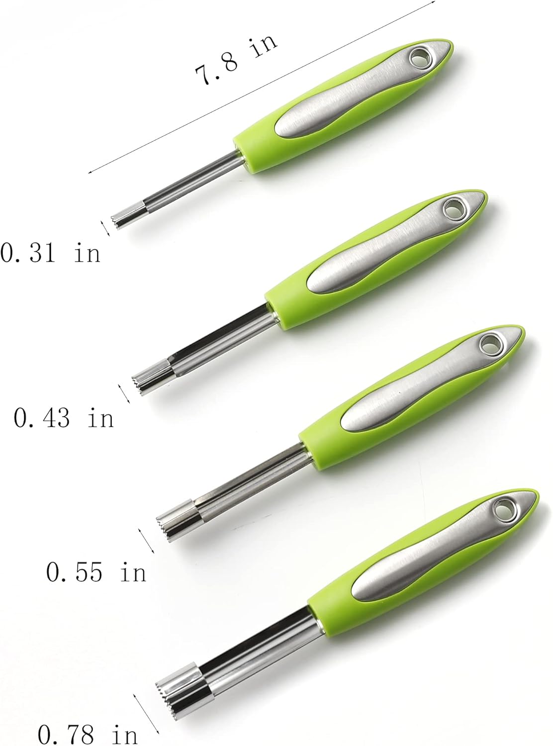 Apple corer set of 4 sizes, corer and pitter with comfortable rubber handle, for fruit, vegetables, apples, pears, cherries, jujubes and red dates