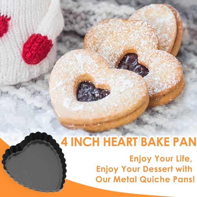Gutsdoor Mini Tart Pan 4 Inch Heart Shape with Removable Bottom Quiche Pan Nonstick Round Quiche Pie Pan Set of 6
