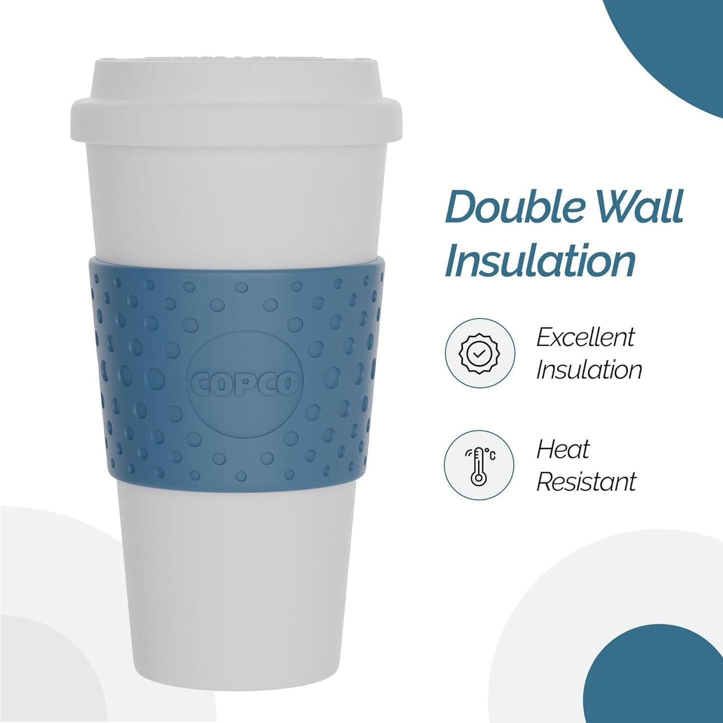 Copco Acadia 16 oz Travel Mug - Insulated Reusable Coffee Tumbler with Double-Walled Plastic, Leak-Proof Lid, BPA-Free - Portable Mug for Hot & Cold Drinks, Cup Holder Friendly (Blue)