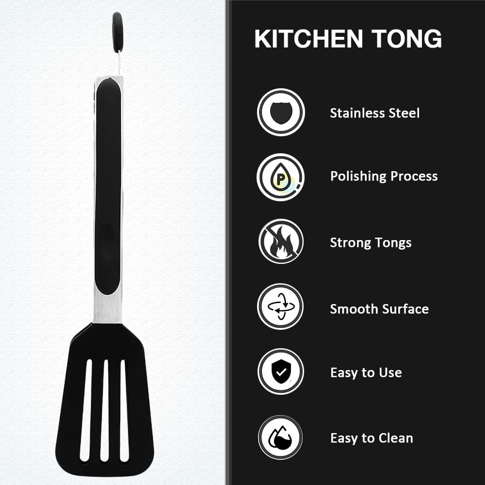 Mini Silicone Tongs Set of 2, Small Serving Tongs (7 inch) with Silicone Tips and Stainless Steel Handle, Great for Steaks, Salads, Vegetables