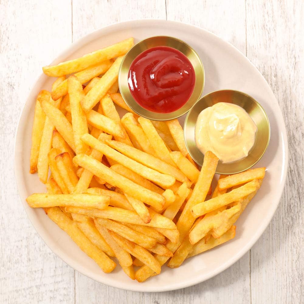 8 Pack 3.2inch Stainless Steel Sauce Dishes Mini Individual Saucers Bowl Round Seasoning Dishes Sushi Dipping Bowl Appetizer Plates, Golden