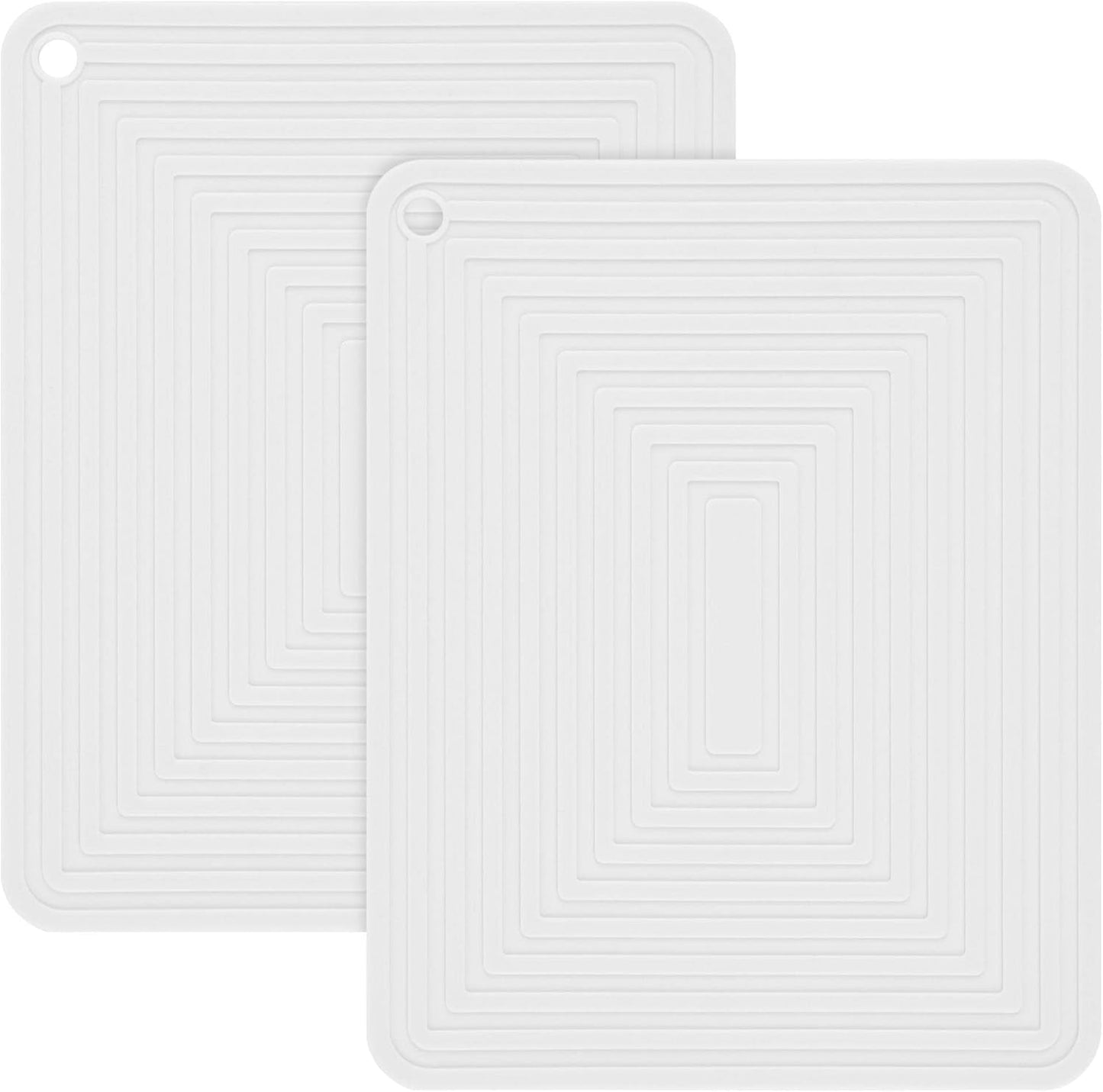 Silicone Trivets for Hot Dishes-Pots and Pans, Flexible Hot Pads for Kitchen, Non Slip Heat Resistant Mats-Pot Holders-Placements, Rectangular Microwave Plate Cover-Trivet Mat Pack 2 White