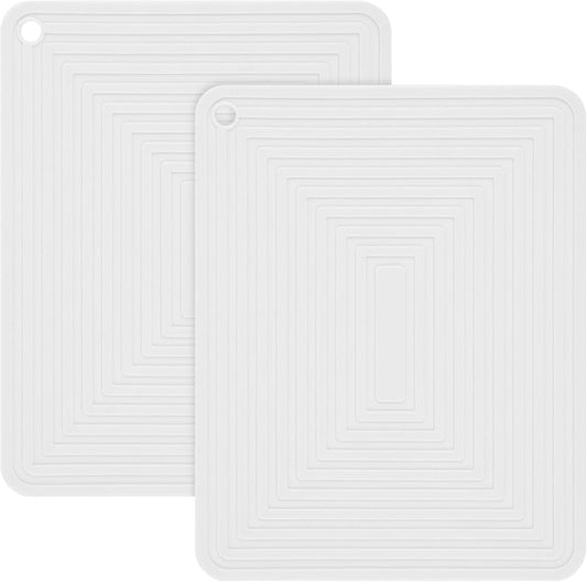 Silicone Trivets for Hot Dishes-Pots and Pans, Flexible Hot Pads for Kitchen, Non Slip Heat Resistant Mats-Pot Holders-Placements, Rectangular Microwave Plate Cover-Trivet Mat Pack 2 White