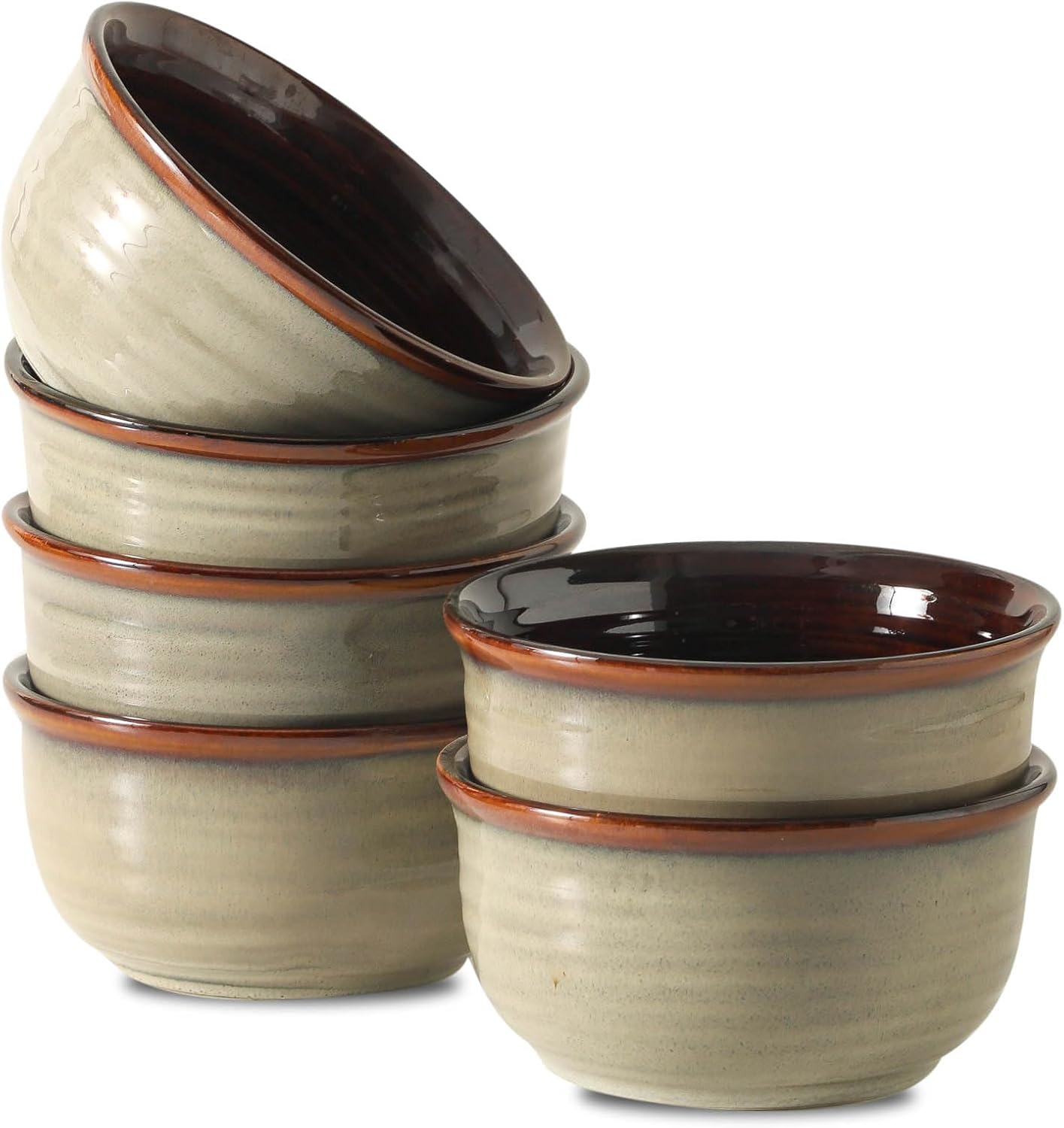 Hasense Ceramic Soup Bowls Set of 6, 20 Ounce Cereal Bowls for Serving,Oatmeal, Rice, Desserts, Salads, and Pasta, Serving Dishes for Entertaining, Microwave and Dishwasher Safe, Light Grey