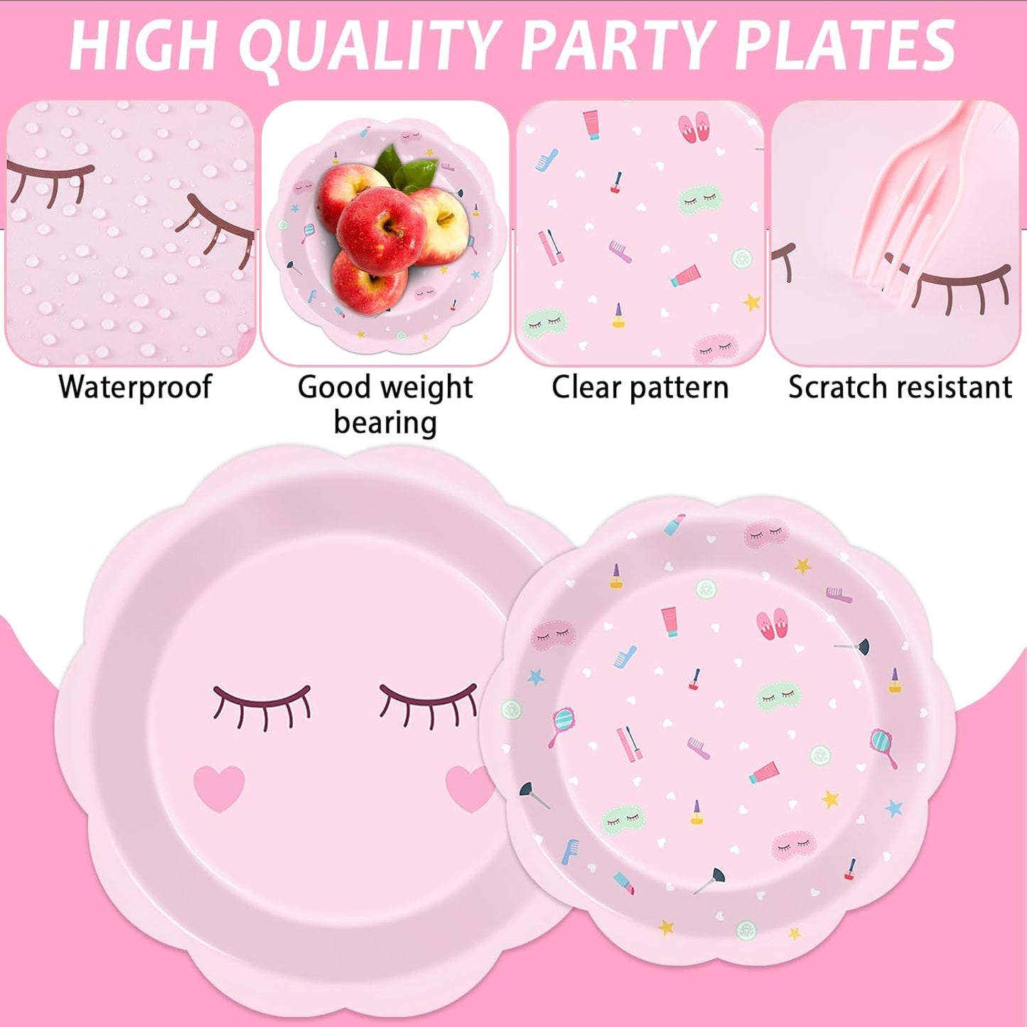 96Pcs Spa Party Decorations Spa Paper Plates Napkins Pink Sleepover Tableware Dinnerware Set Slumber Spa Party Supplies Dinner Dessert Plates for Girls Makeup Birthday Pajama Party Favors Table Decor