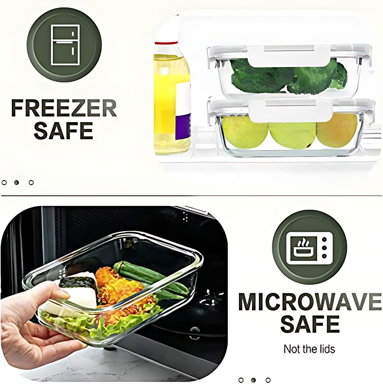 KOMUEE 30 Pieces Glass Food Storage Containers Set, Glass Meal Prep Containers Set with Snap Locking Lids, Airtight Glass lunch Containers, Microwave, Oven, Freezer & Dishwasher,White