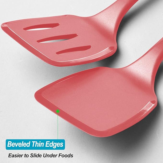 600˚F Heat Resistant Silicone Spatula Set, 13.6" Kitchen Spatula Turners for Non Stick Cookware, Flexible Spatulas with Thin Edges, Seamless Cooking Utensils for Fish, Eggs, Pancakes, Red