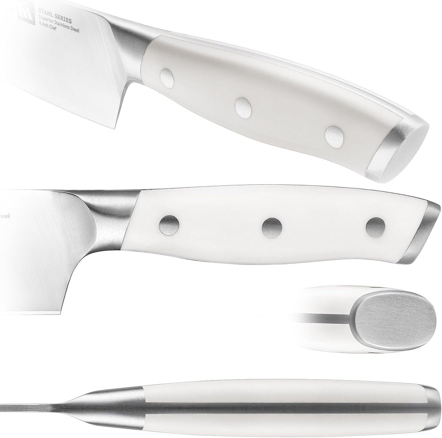 Klaus Meyer Stahl High Carbon Exclusive German Steel 8 Piece Knife Block Set (White)