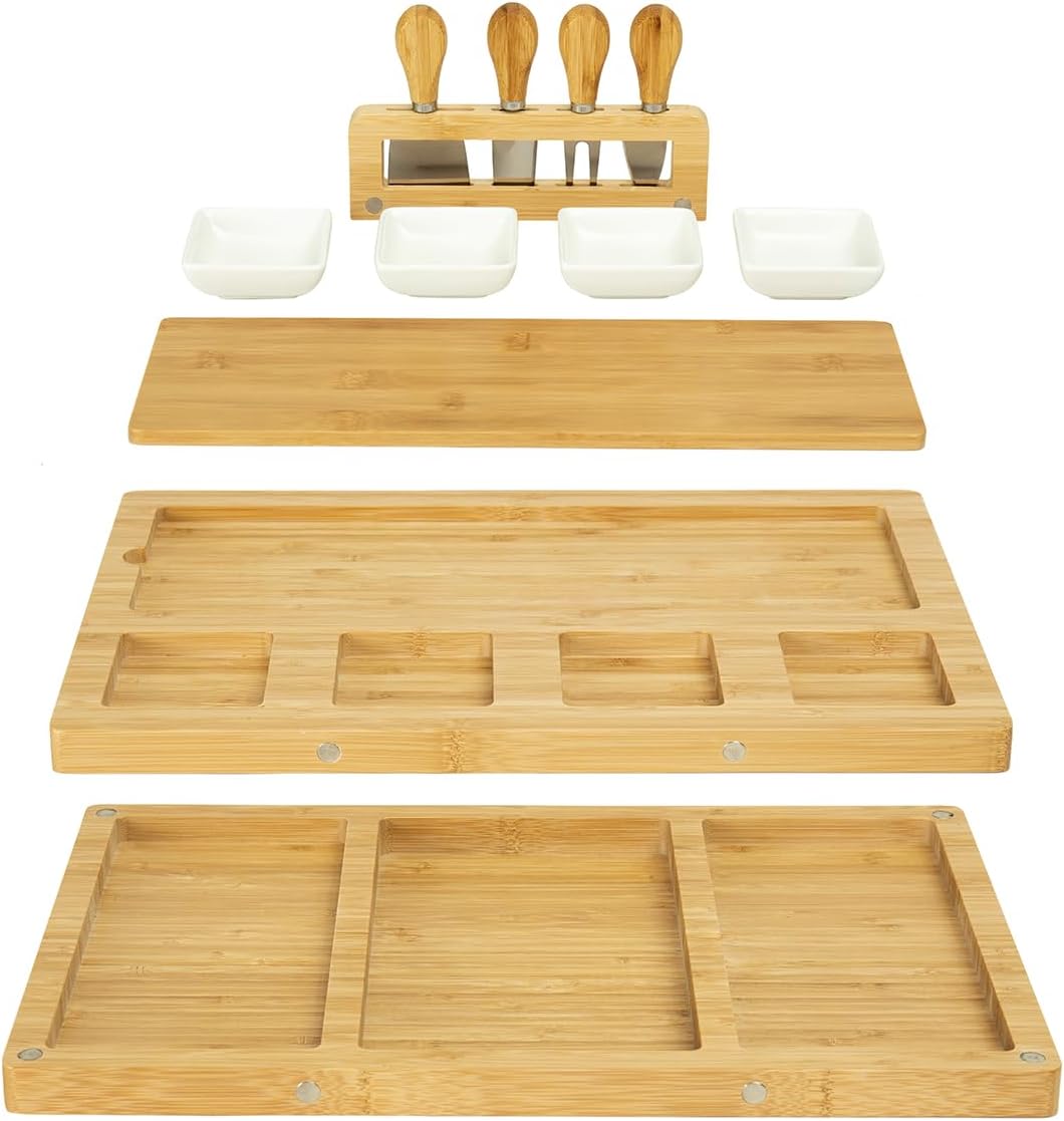 Charcuterie Board Cheese Tray Set with Stainless Steel Knives, Slates and Bowls. Gift for Housewarming, Wedding Couple, Bridal Shower (cb001)