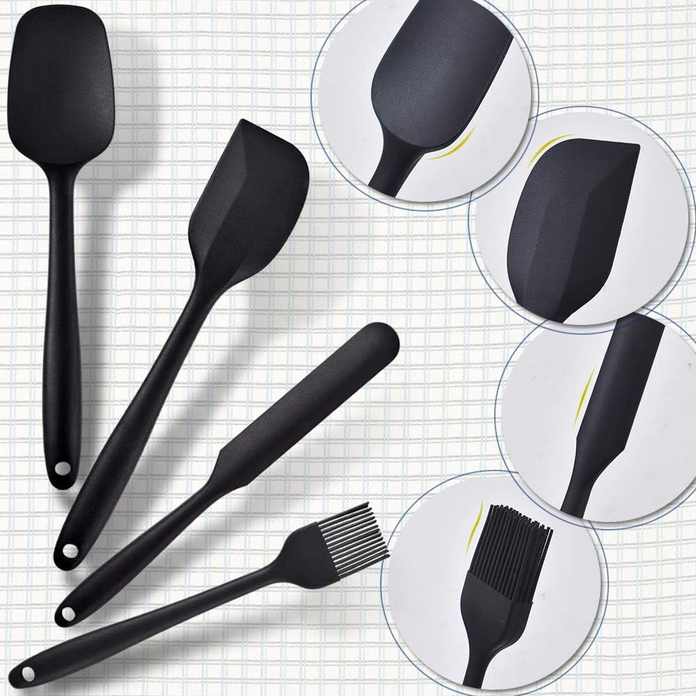 Newk Silicone Cooking Spatula Set, 6-Piece Set with One Piece Design, Nonstick Rubber Spatula Kitchen with Stainless Steel Core for Cooking, Baking, and Mixing - Black