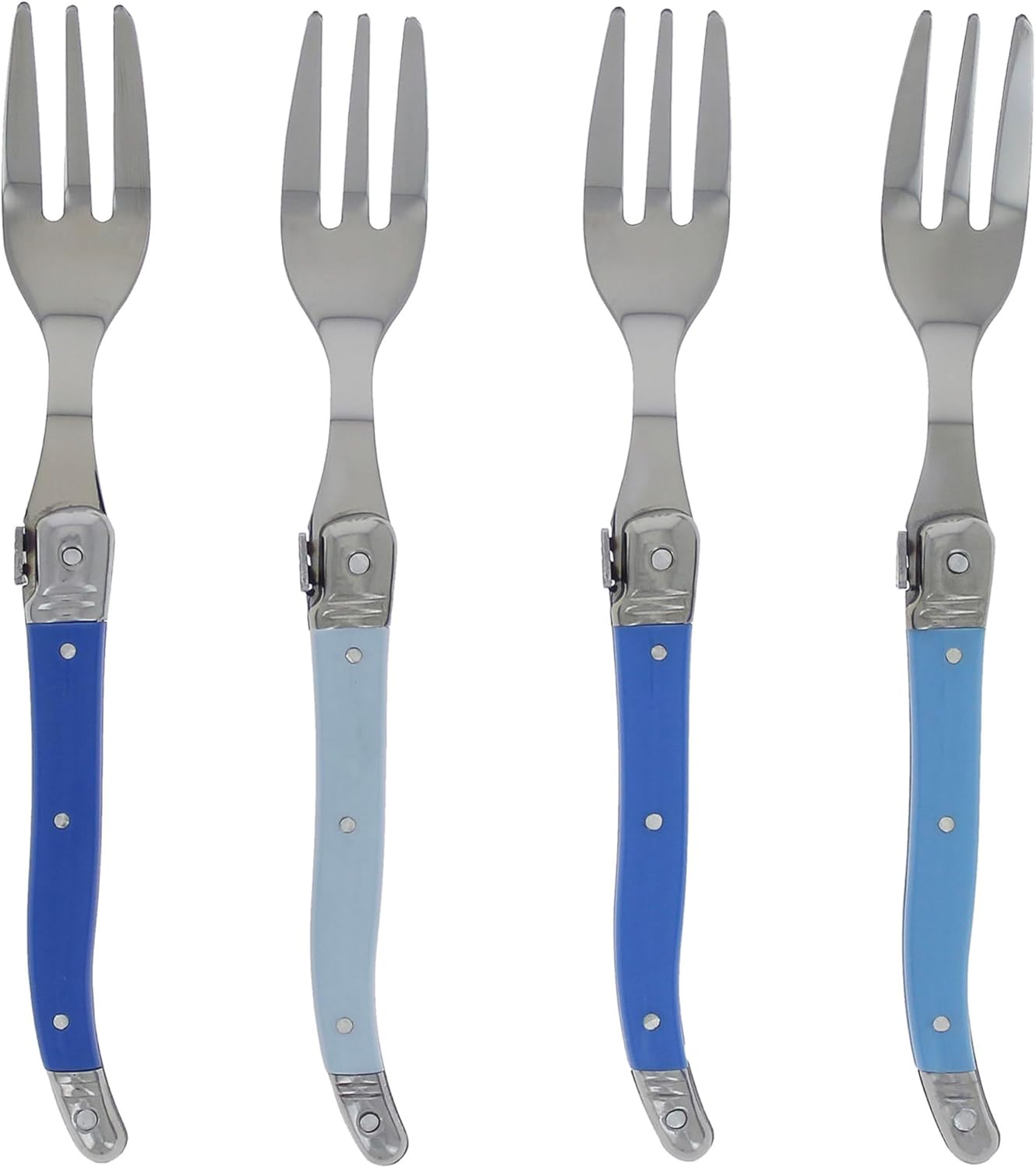 French Home Laguiole 4-Piece Cake Forks Set – Sophisticated Stainless Steel Forks with Shades of Blue Handles – Laguiole Flatware Set for Cake, Fruit, or Appetizers (6.75")