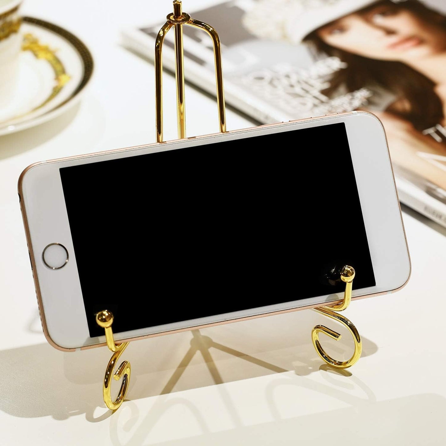 Tatuo 4 Packs Plate Stands for Display 6 Inch Plate Display Stand, Iron Easel Picture Frame Holder, Decorative Photo Holder Stand for Home Decoration (Gold, 6 Inch)