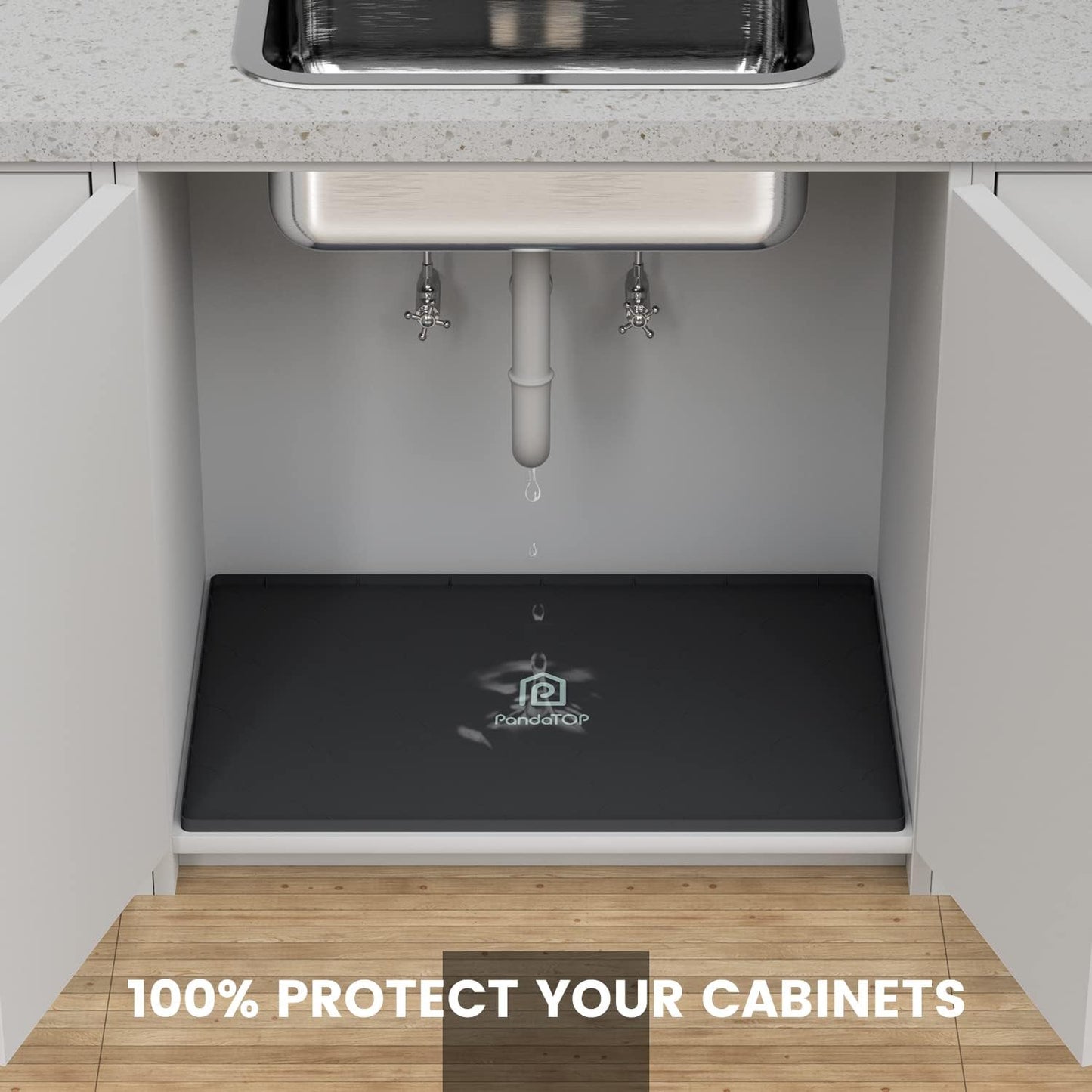 Under Sink Mat, 31" x 22" Silicone Kitchen Cabinet Tray, Waterproof & Flexible Under Sink Liner for Kitchen Bathroom and Laundry Room(Black)