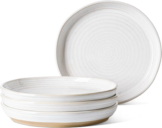 LE TAUCI Dinner Plates Set of 4, 10 Inch Ceramic Flat Dish Set for Kitchen, Serve for Pasta,Steak, Pancake, Microwave, Oven & Dishwasher Safe, Housewarming Wedding Present - Arctic White