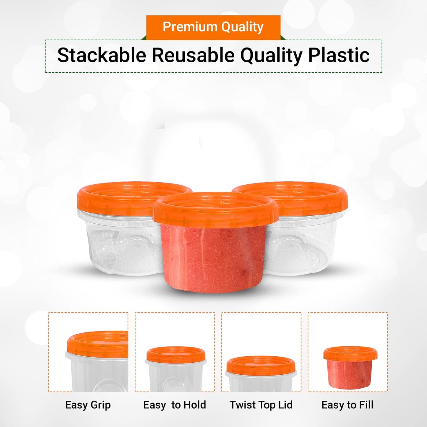 [Orange - 12 Pk] Airtight Deli Containers with Lids Twist Lock Top Clear Food Storage for Meal Prep Snacks, Leftovers Freezer and Microwave Safe Stackable Leak-Resistant and 12 Pc. Set (16 Ounce)