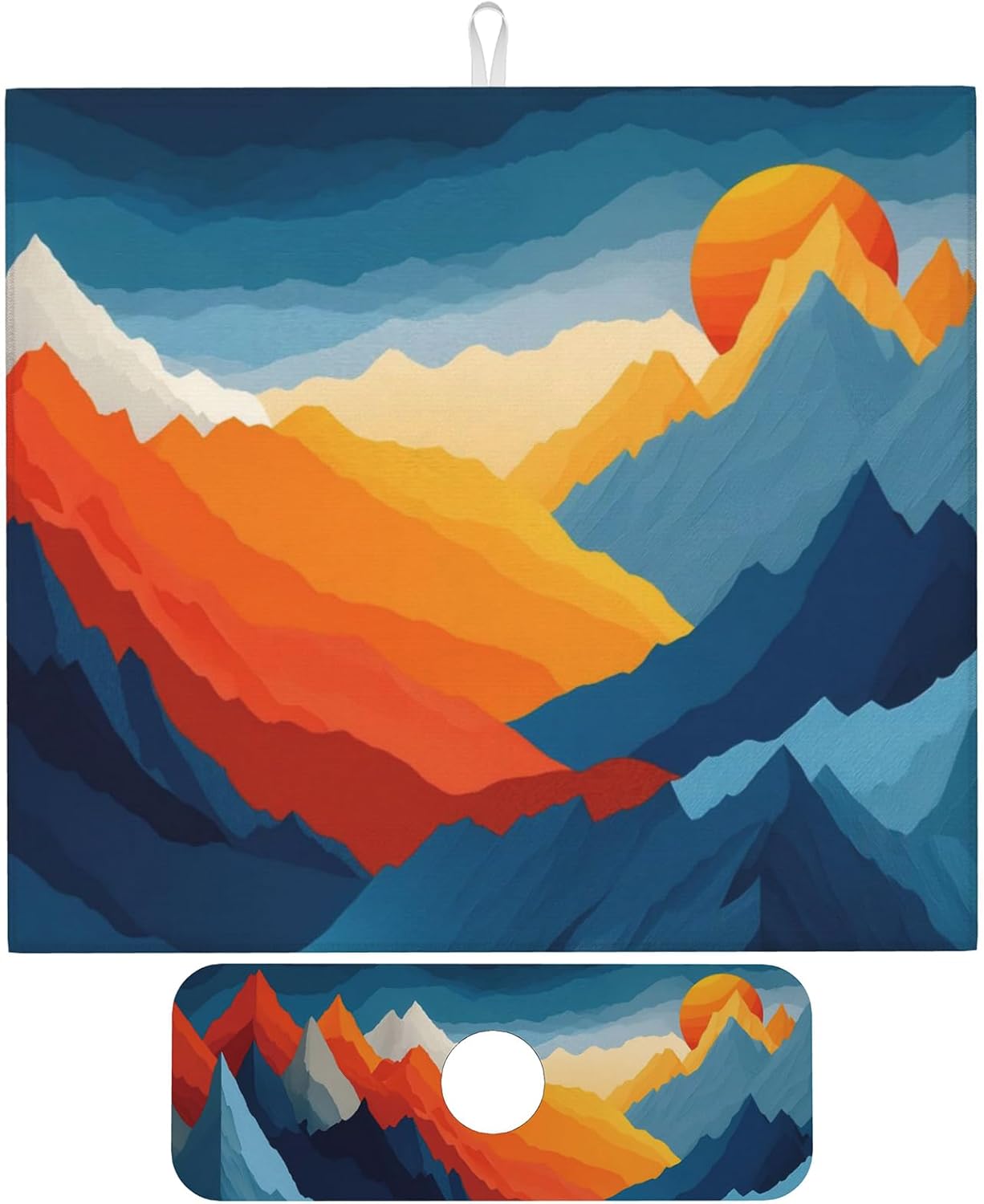 Colorful Mountains Sunset Dish Drying Mat for Kitchen Counter, 16"x18" Microfiber Absorbent Fast Dry Mat, 2Pcs Dish Mat Faucet Mats Sets, Large Drying Kitchen Mat Kitchen Drying Pad Coffee Bar Decor