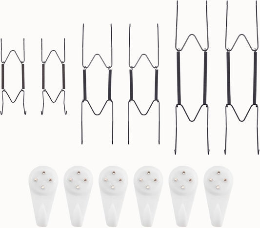 6 Pack 6/8/10 Inch Decorative Plate Medium Plate Hangers for The Wall, Invisible Stainless Steel Wall Hangers for Display with Hooks, for Platter/Dish/Picture(Black)