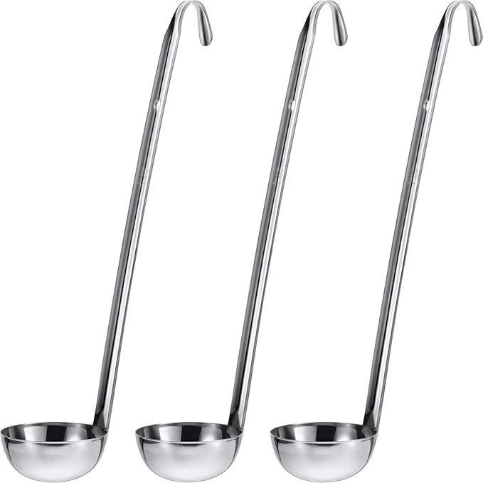 meekoo 3 Pieces Stainless Steel Ladle Soup Handle Ladle with Pouring Rim for Kitchen Cooking Soup Sauce(1 oz)