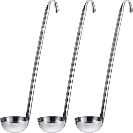 meekoo 3 Pieces Stainless Steel Ladle Soup Handle Ladle with Pouring Rim for Kitchen Cooking Soup Sauce(1 oz)