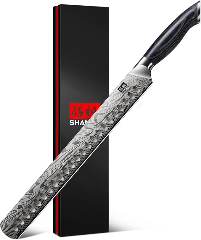 SHAN ZU Brisket Knife in Powder Steel, 12 Inch Carving Knife for Meat Cutting, Turkey and BBQ, Slicing Knives with Ergonomic Pakkawood Handle, Ultra Sharp Meat Knives