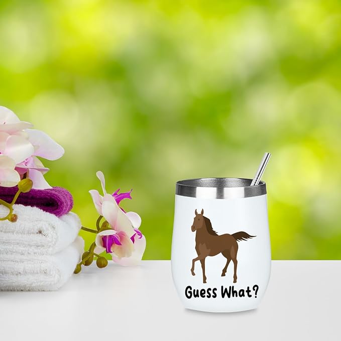 VICBOU Cute Funny 12 oz Tumbler, Wine Tumbler Insulated Wine Glass with Lid, Horse Gifts for Girls Boys Women Men Animal Lovers Horse Supplies Accessories Friendship Appreciation Christmas Birthday