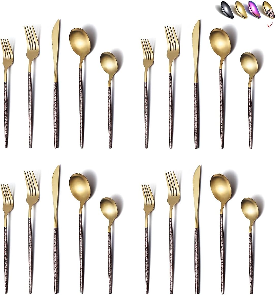 Silverware Set 40 Pieces, Moon Surface Handle And Matte Gold Head Flatware Set, Stainless Steel Cutlery Set, Utensil Sets, Service Set for 8