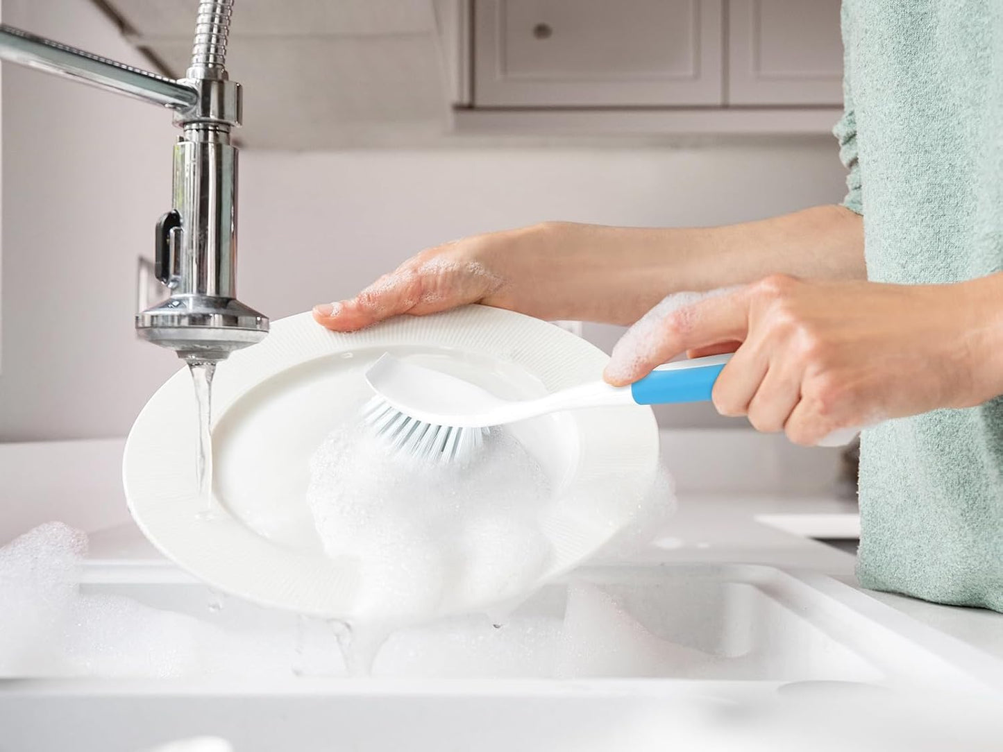 Dish Brush, Dish Scrubber & Kitchen Scrub Brush for Dishes, Pots, Pans, Sink, Cast Iron, Blue 4 Pack