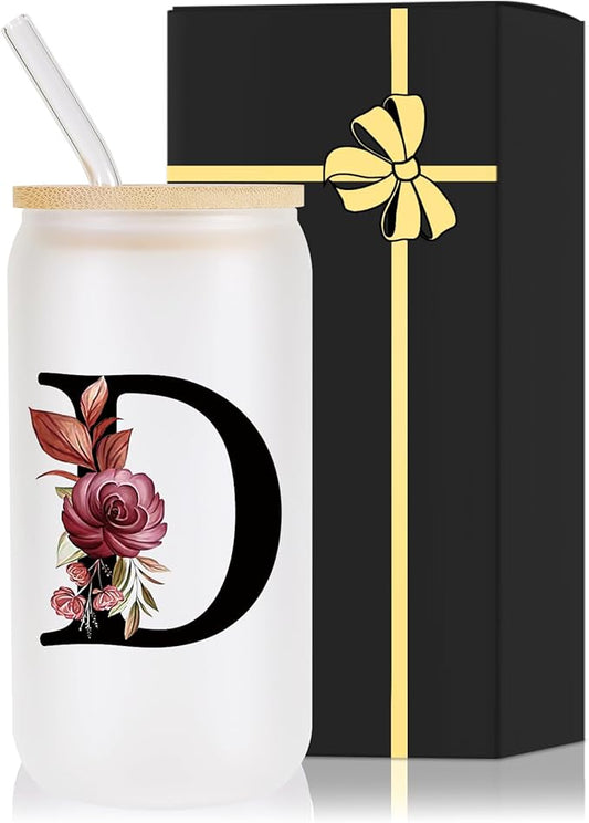 Wulcea Monogrammed Glass Drinking Cup With Lid Straw Cool Grandma Gifts Grandmother Nana Glamma Mawmaw Yaya Abuela Abuelita Grandmas Mamaw Memaw Mimi Nonna Granny Oma Meme Christmas Xmas Present,D