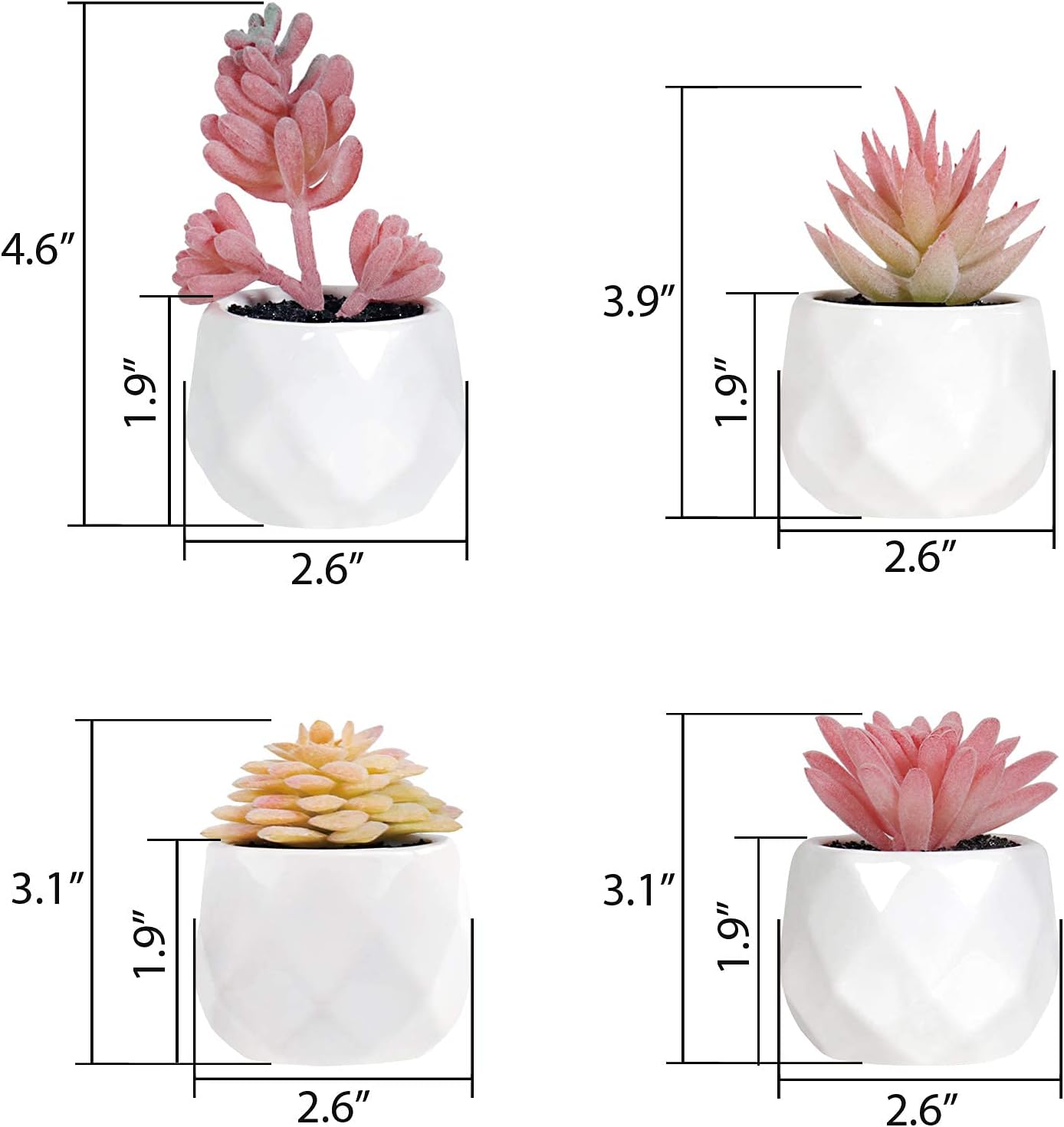 Tiita Artificial Faux Succulents in Pots, Pink Fake Plants Ceramic Arrangement Planter for Women Desk Small Mini Tiny Decoration for Home Office Desk Window 4 Set, Pink
