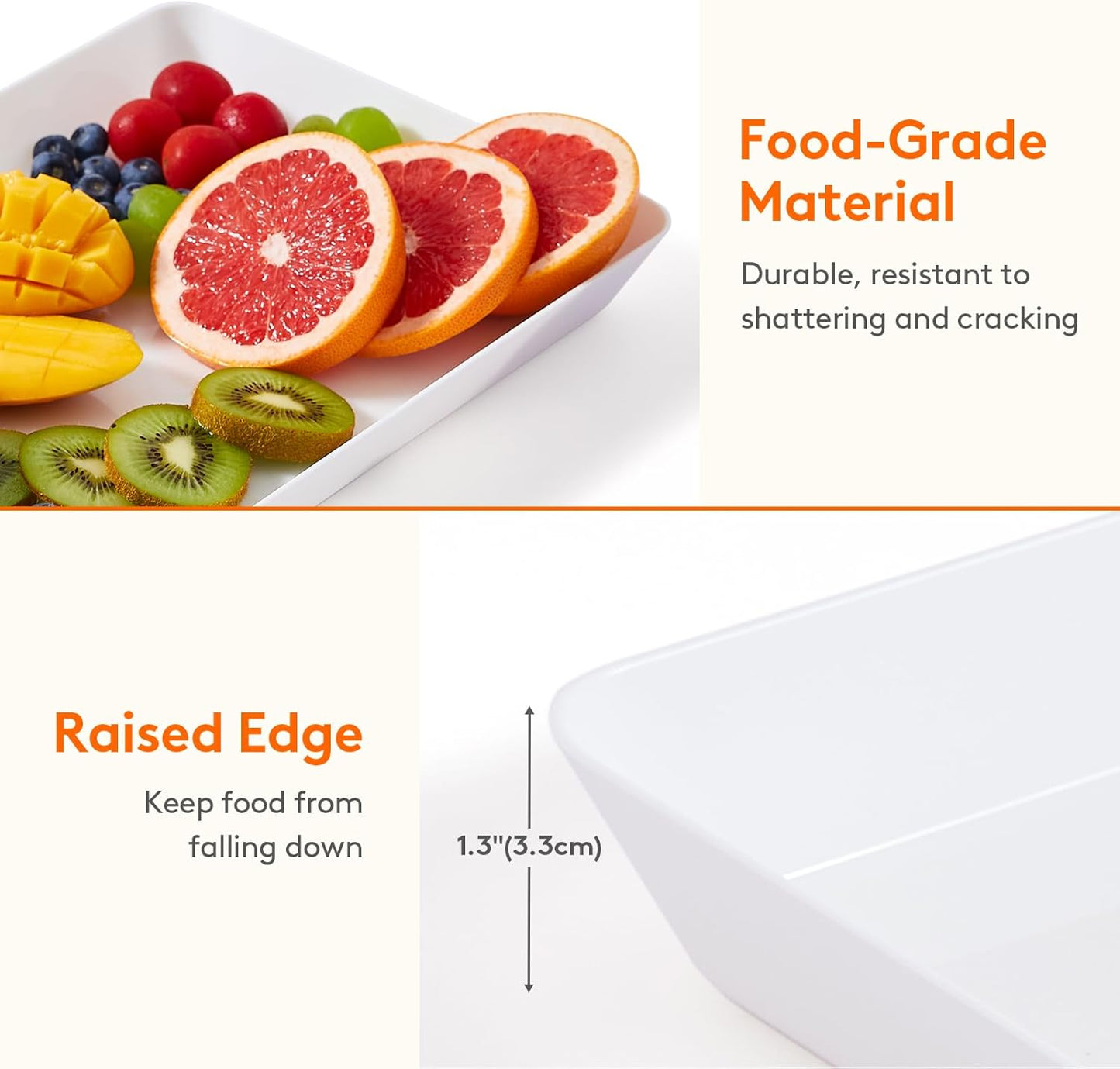 Lifewit Plastic Serving Tray for Party Supplies, 15" x 10" White Trays for Serving Food, Reusable Large Platter for Buffet, Fruit, Dessert, Snack, Veggie, Kitchen and Outdoor Use, Rectangle, 10 Pcs