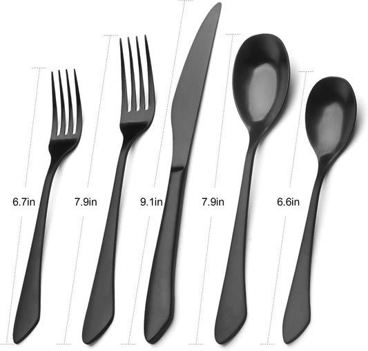Matte Black Silverware Set, 40-Piece Stainless Steel Flatware Set Service for 8, Satin Finish Tableware Cutlery Set for Home and Restaurant, Dishwasher Safe
