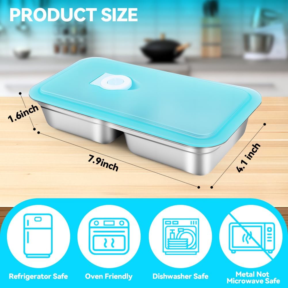 2 Pack Stainless Steel Snack Containers, Reusable Grab and Go Snack Containers with Lids, Double Compartment Food Storage Containers for Travel, Outdoor Camping