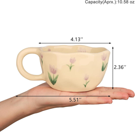 VanEnjoy Ceramic Cup, Cute Coffee Mug, Strawberry Mug, Aesthetic Coffee Mug, Retro Flower Mug, Ceramic Tea, 10oz/300ml for Tea Coffee, Milk and Oatmeal